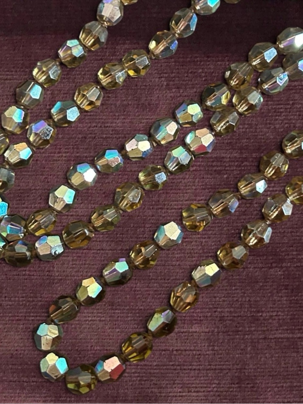 Vintage 36” Smoky Topaz AB Glass Bead Necklace